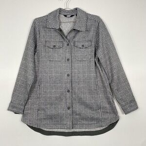 Lands' End Shirt Jacket Womens Large 14-16 Gray Houndstooth Snap Pockets Lined